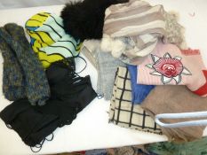 Assorted woollen scarves, a Marni cotton sunhat, a black corset labelled 'La Perla' (size 3),