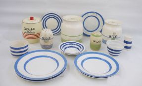 A quantity of Somerset Blue Ironstone, Cornish Kitchen Ware, Art Deco Kleen Kitchen Ware 'Rice'