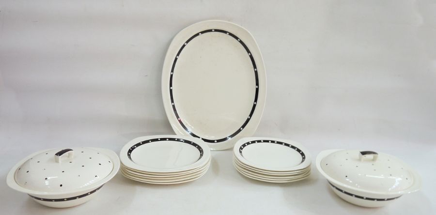 Midwinter Stylecraft part dinner service, white ground with black spots