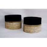 Two Chinese velvet hats lined with silk, in original Chinese boxes with original labels (2)