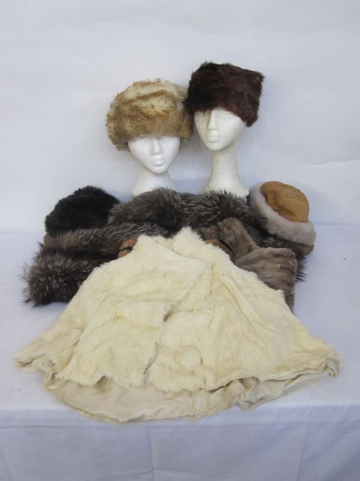 Assorted theatrical head dresses, hats, faux-fur, a fox stole and other vintage fur (3 boxes) - Image 2 of 3