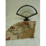 Bone, painted, brise fan - decorated with swags of flowers on both sides, within a fitted fan