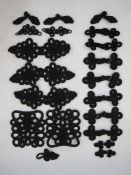 Quantity of black frogging ornaments for dresses, cloaks, etc and a quantity of teal-coloured