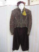 Theatrical costume medieval gentlemens and ladies to include headdresses, jackets, dresses, belts,