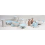 Extensive Poole pottery dinner and tea service, sky blue and dove grey glaze, 25 plates in various