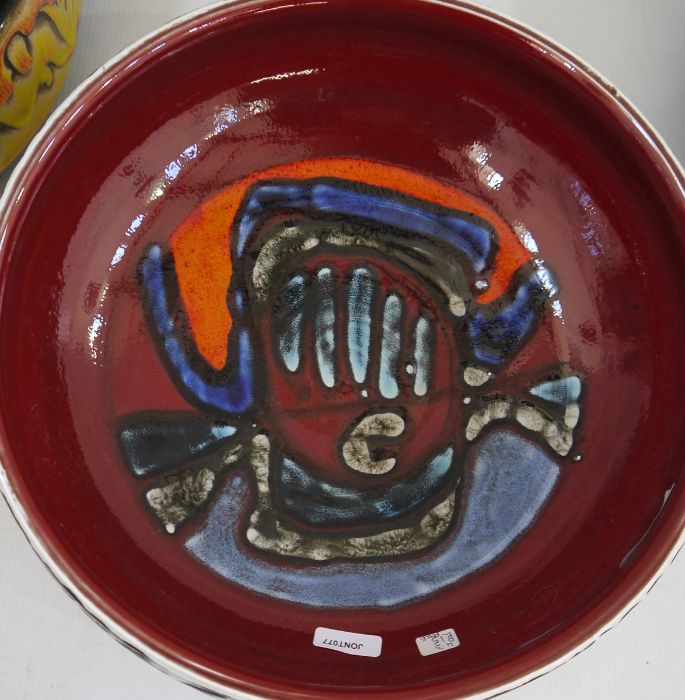 Two Poole pottery Delphis bowls shape number 89, 26.5cm in diameter and 22cm in diameter and a - Image 2 of 5
