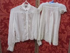 1920's/30's Organza blouse with fine lace front, silk coloured buttons, with original label '