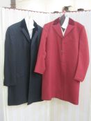 Quantity of vintage and later mens suits and jackets, a satin and velvet three-quarter length coat