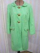 Green cotton coat lined with silk 'An Original by Millie of New York', size 8, a Di Vita mac with