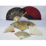 Bone brise fan (ribbon damaged), a bone and gauze sequinned fan (one guardstick broken),  (This