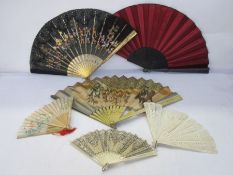 Bone brise fan (ribbon damaged), a bone and gauze sequinned fan (one guardstick broken),  (This