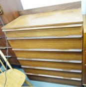 Mid 20th century modern teak chest of six drawers, to plinth base, 82cm x 102cm approx.