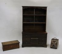 Apprentice-type pieces to include miniature dresser with open shelves and assorted drawers, an oak