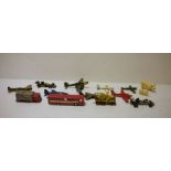 A quantity of toy animals, Dinky toy aeroplanes, toy soldiers etc (1 box)