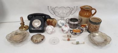 Black bakelite telephone, a pair of silver-plated comports with pierced decoration and various other
