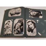 Postcard album and contents of mid 20th century film star and celebrity photos, including some