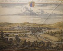 Johannes Kip (Dutch 1652-1722) Handcoloured engraving  "Prospect of Gloucester City to the Mayor and