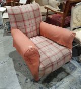 Late Victorian deep-seated armchair in tartan upholstery