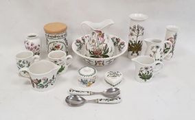 A collection of Portmeirion pottery to include a wash bowl and jug, two cylindrical vases, a