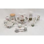 A collection of Portmeirion pottery to include a wash bowl and jug, two cylindrical vases, a