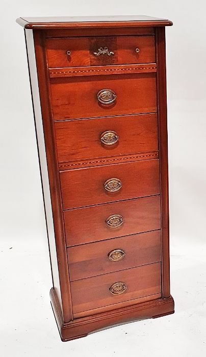 20th century cherrywood narrow chest of drawers with brass handles and escutcheons - Image 2 of 2