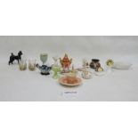 Assorted china and glass wares to include model of poodle, modern Chinese-style koro, thimbles,