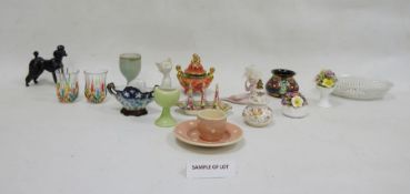 Assorted china and glass wares to include model of poodle, modern Chinese-style koro, thimbles,