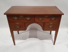 20th century mahogany sideboard, the rectangular top with satin wood stringing, four assorted