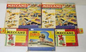 Hornby Dublo electric train part set, boxed, two Meccano outfits No.1, boxed, two Meccano airport