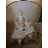 Victorian over-painted photograph of three young girls, a reproduction map of Exeter and a Victorian