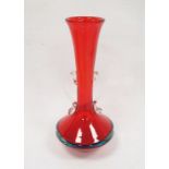 A Murano Flavio Poli red and blue cased glass vase with twin handles 10"