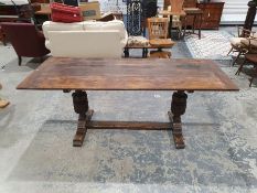 Early 20th century, 17th century-style table, the plank top with cleated end supports, on turned and