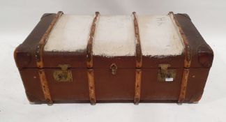 Leather and canvas steamer trunk