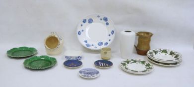 Studio pottery terracotta jug, a white ground vase, a salt pig, assorted plates and bowls, etc (16)