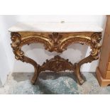Victorian giltwood console table in the 18th century style,  white serpentine marbled top on