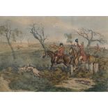 Pair of coloured hunting prints depicting the death and burial of Tom Moody, the favourite whipper