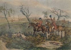 Pair of coloured hunting prints depicting the death and burial of Tom Moody, the favourite whipper