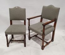 Set of 12 (10+2) Titchmarsh & Goodwin 20th century oak dining chairs with upholstered seats and