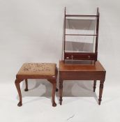 20th century mahogany hanging shelf with two shelves and one drawer, a rectangular stool on cabriole