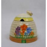 Clarice Cliff pottery ‘Spring Crocus’ honeypot and coverCondition Report Crazing throughout. Wear