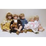 Five large modern porcelain collectors child dolls, 60cm high approx. each (5)