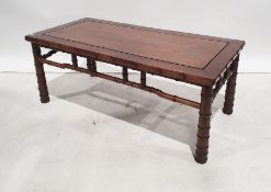 20th century Chinese hardwood rectangular coffee table on bamboo-effect turned supports, 115cm x