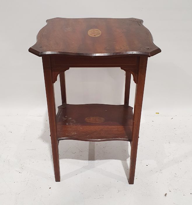 19th century two-tier side table with inlay to top, on straight supports, 50.5cm x 50.5cm x 73cm