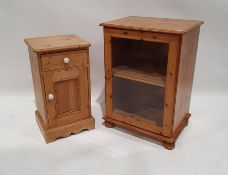 Pine pot cupboard, the top with moulded edge and rounded front corners, above single drawer and