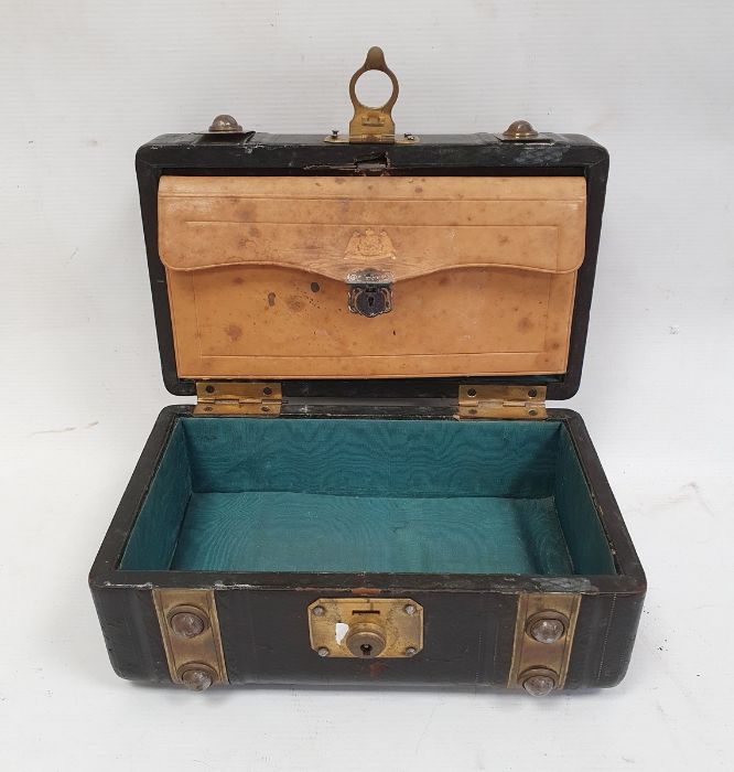 Victorian leather jewellery box modelled as a trunk with brass mounts and two further leather - Image 2 of 2