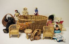 Child's wicker cradle, labelled "An Original Design from the David Lethbridge studio Hand made in
