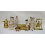 Eastern items to include Arabic brass coffee pot, Chinese bell, carved treenware figures, etc (1