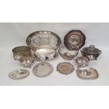 Quantity of silver plated items including a sauce tureen and cover, an oval tray, a pair of