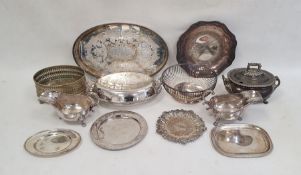 Quantity of silver plated items including a sauce tureen and cover, an oval tray, a pair of