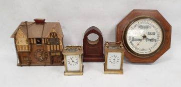 Mahogany-cased barometer by Short & Mason, London, a cuckoo-type clock and one further clock body, a
